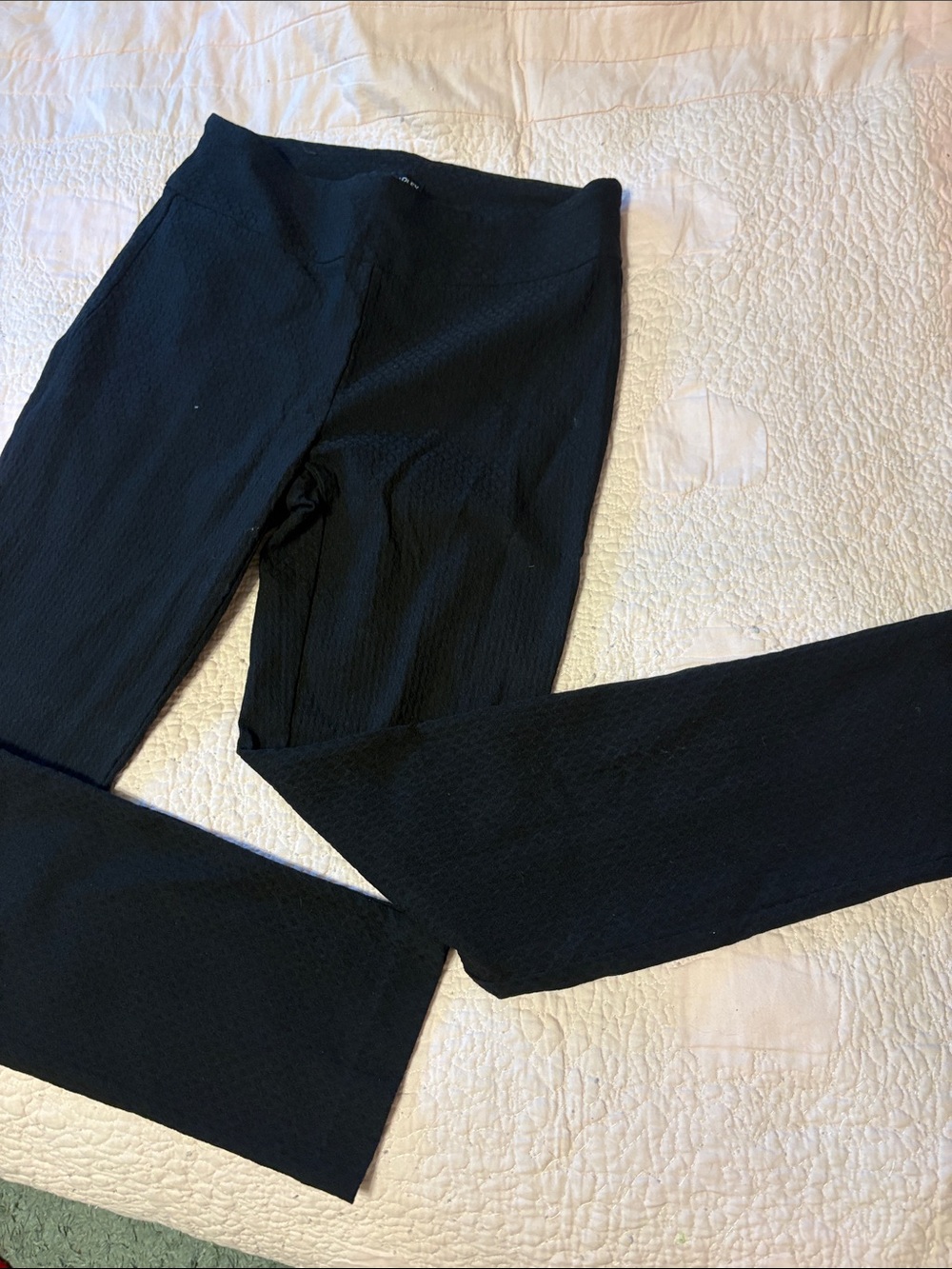 Black Textured Straight-Leg Pants